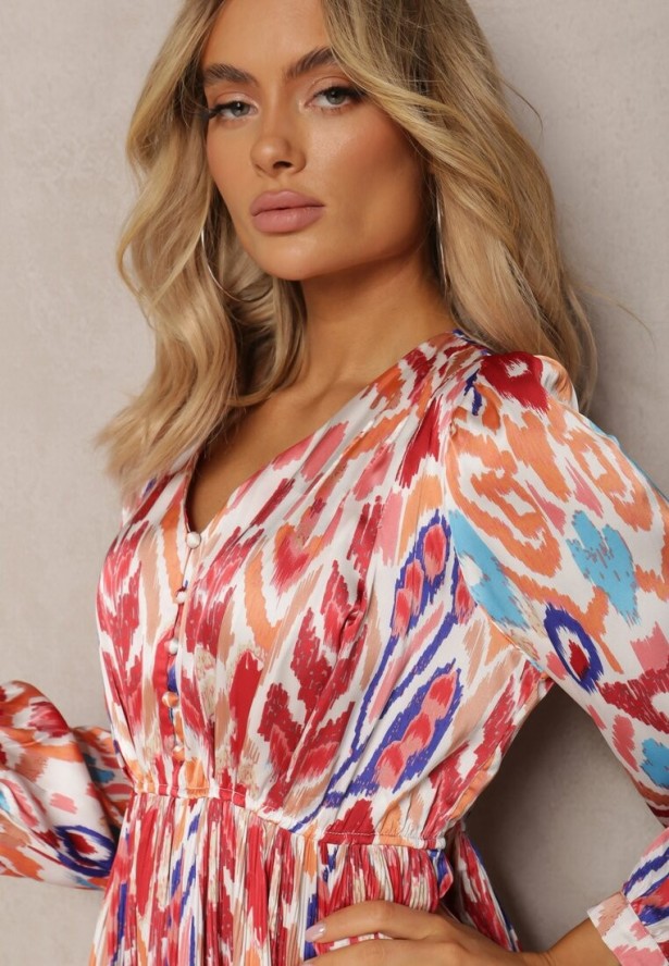 Bordowa Rozkloszowana Sukienka z Elastyczną Gumką w Talii w Stylu Boho Mizza