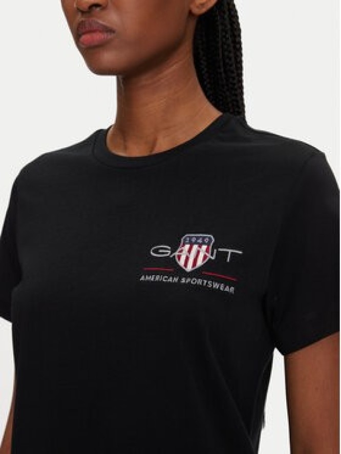 Gant T-Shirt Bisiklet Yaka 4200277 Czarny Regular Fit