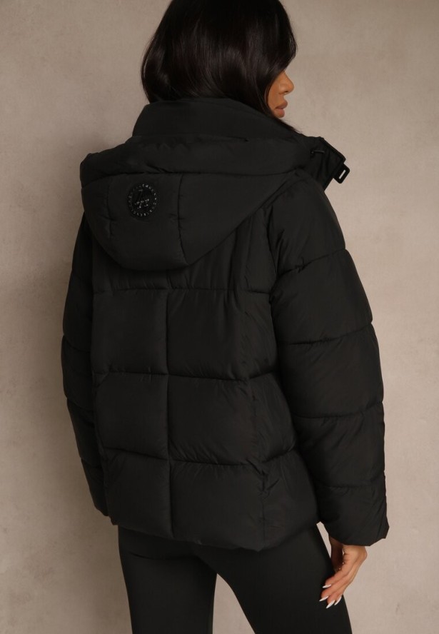 Czarna Pikowana Kurtka o Fasonie Oversize z Kapturem Galadea