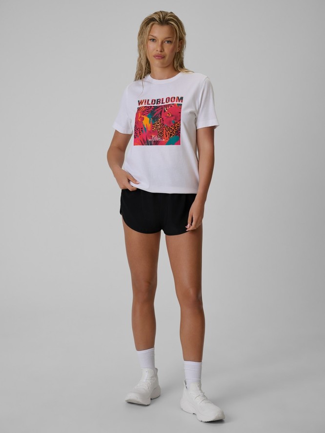 4F T-shirt regular z nadrukiem damski - biały S