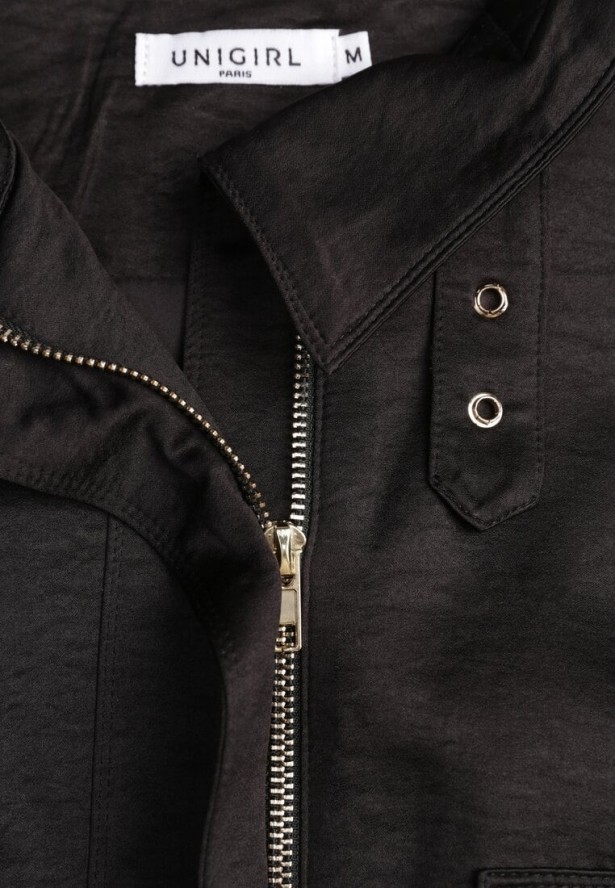 Czarna Kurtka Bomberka Oversize z Regulowanymi Mankietami Lann