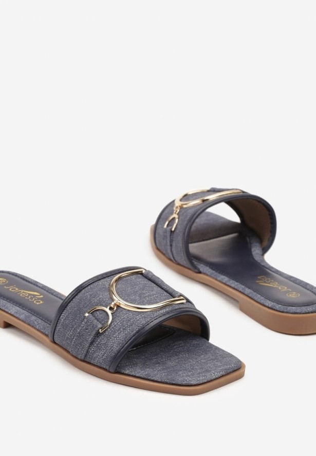 Niebieskie Klapki Ozdobione Metaliczną Aplikacją Deiselle