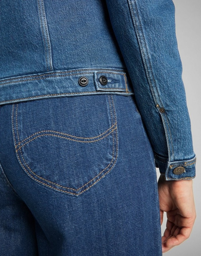 LEE SHERPA RIDER DAMSKA KURTKA JEANSOWA LOGO WORN IRIS L54VMWQW 112140285