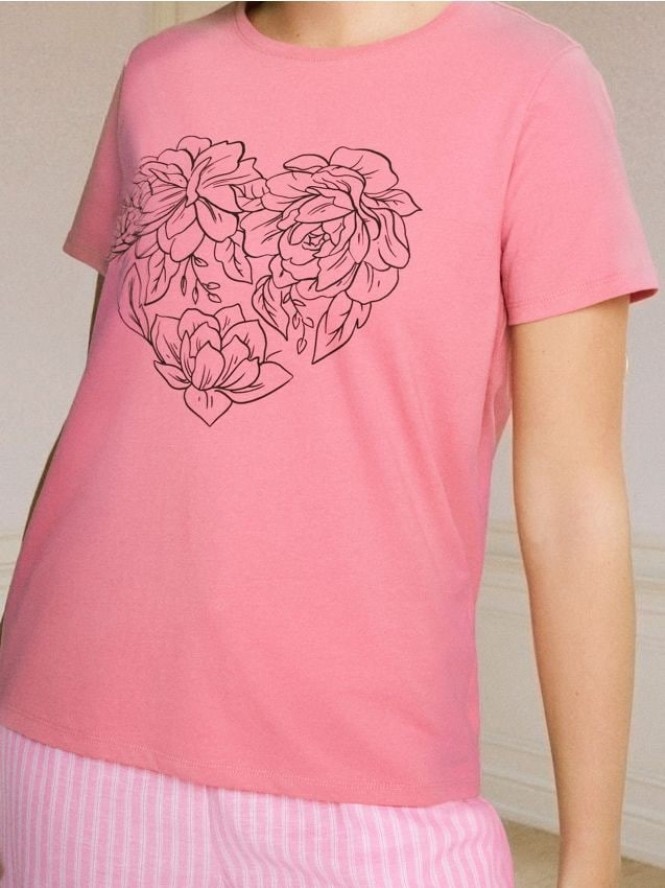 Bawełniana koszulka z nadrukiem - różowy