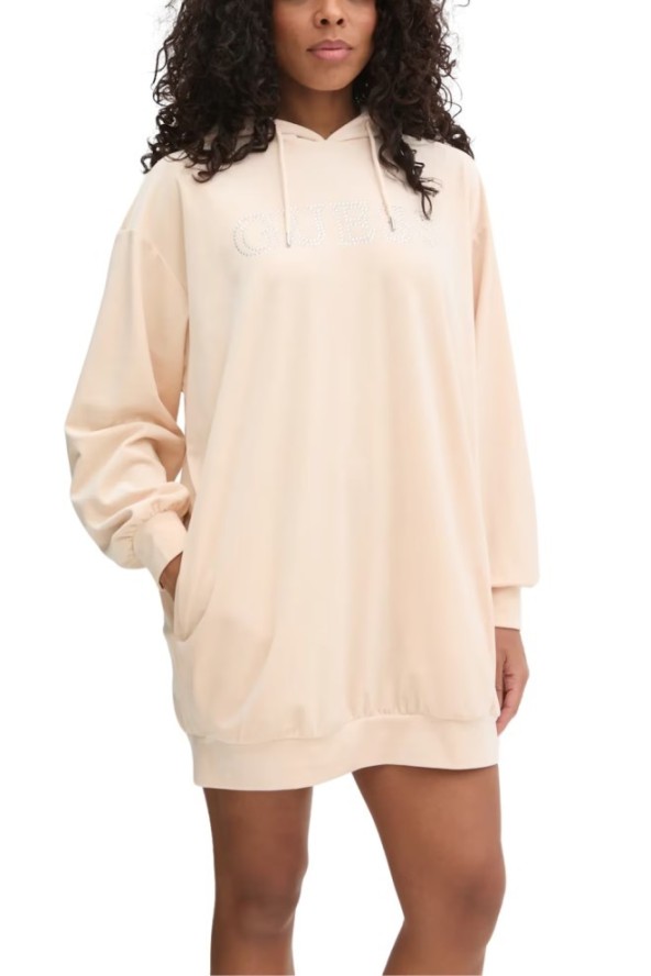 GUESS Beżowa damska długa welurowa bluza Couture, Rozmiar L
