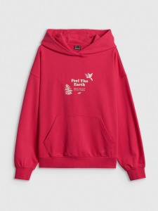 4F Bluza dresowa loose z kapturem damska - różowa XL