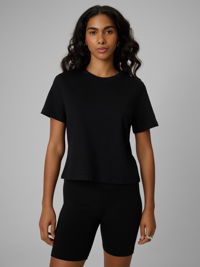 4F T-shirt regular gładki damski - czarny S