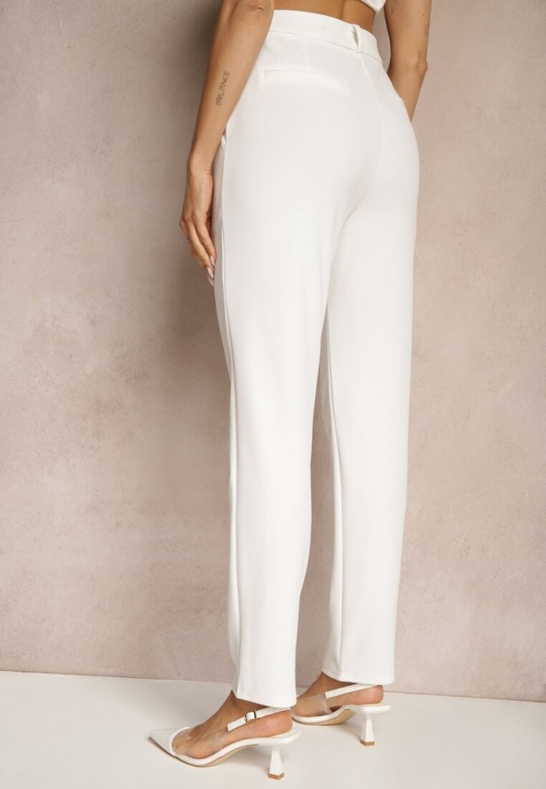 Białe Spodnie z Wiskozą o Garniturowym Kroju High Waist Senaridra