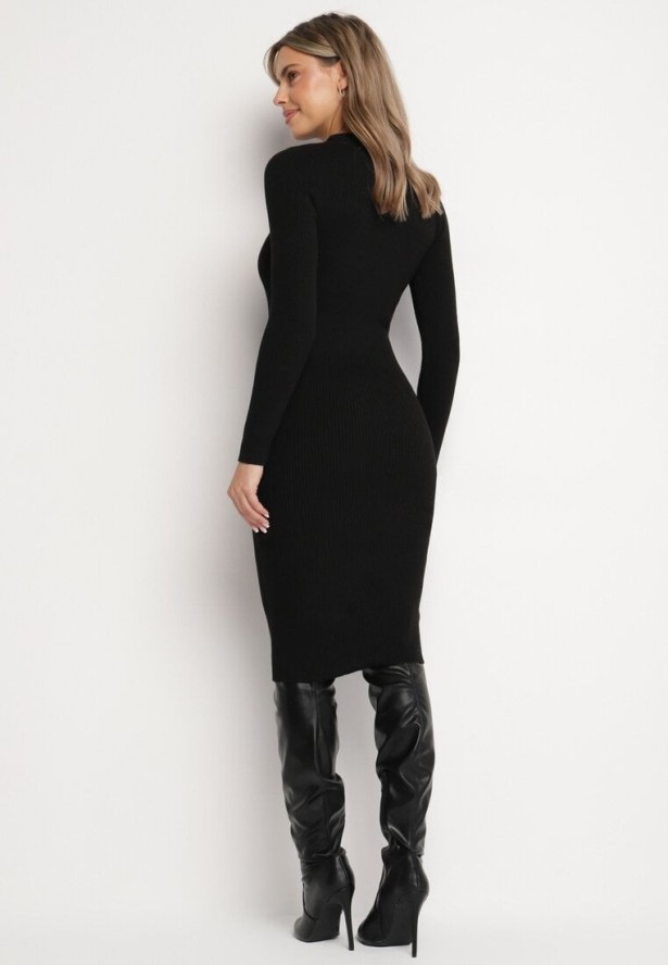 Czarna Sukienka Dzianinowa Dopasowana Morttina