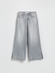 Jeansy straight z rozcięciami - jasnoszary