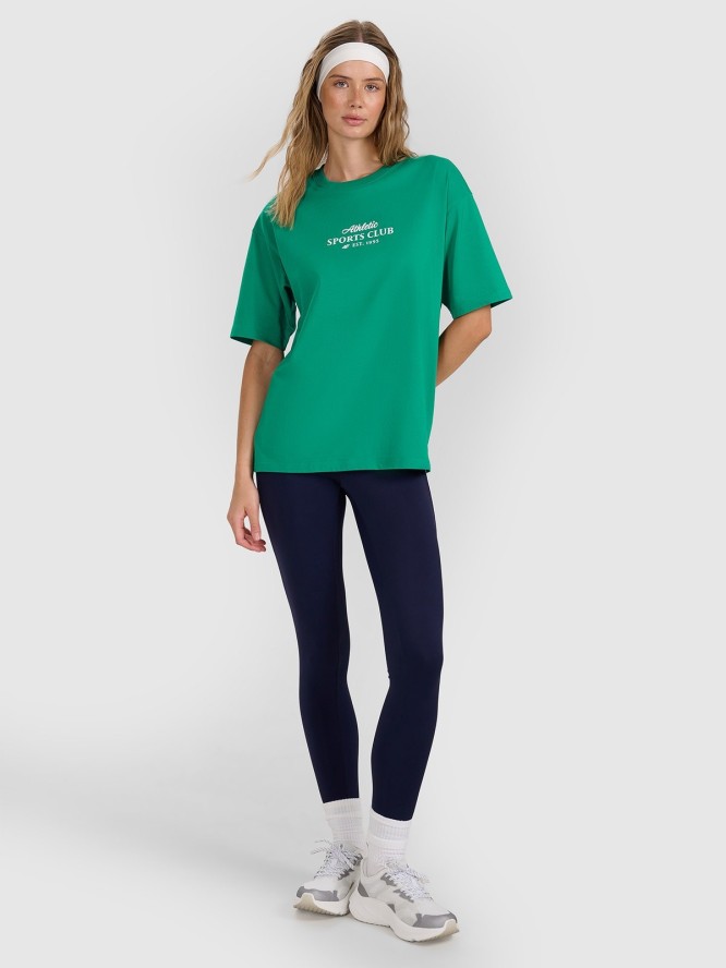 4F T-shirt oversize z nadrukiem damski - zielona M