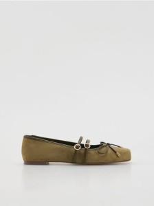 Baleriny z paskami - oliwkowy