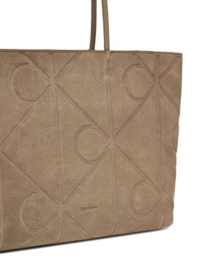 Calvin Klein Torebka Emblem Aop Embossed Suede Tote LV04F3334G Beżowy