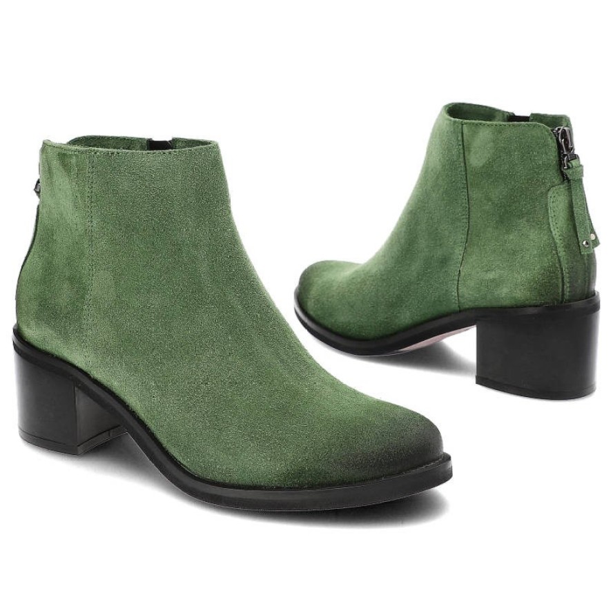 Zielone Botki Nessi Damskie Modne Obuwie Skórzane