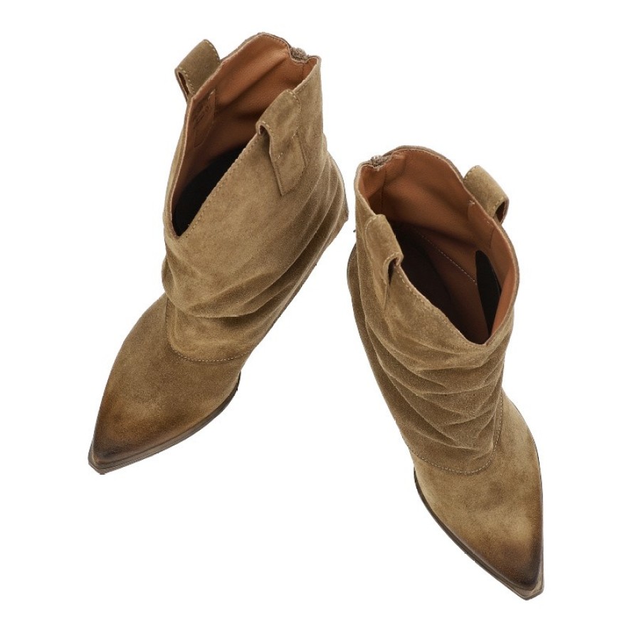 Beżowe Botki Chebello Stylowe Kowbojki Damskie