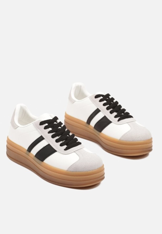 Biało-Czarne Płaskie Sneakersy Ozdobione Paskami Norili