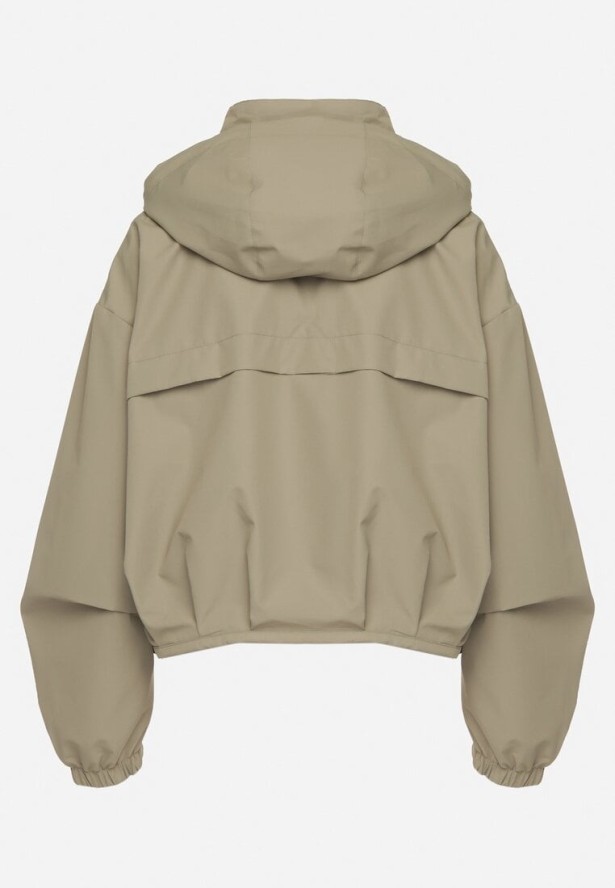 Ciemnozielona Sportowa Kurtka o Kroju Oversize z Kapturem i Ściągaczem w Pasie Voliana