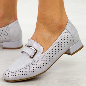 Srebrne półbuty damskie, mokasyny M.Daszyński Sa268-2