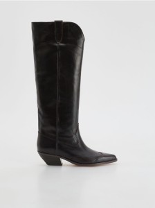 Skórzane kozaki - bordowy