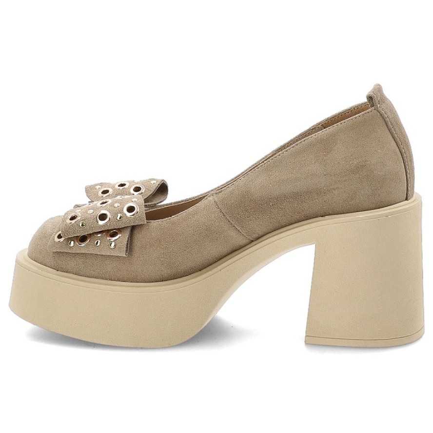 Beżowe Półbuty Karino Stylowe Obuwie Damskie Na Obcasie