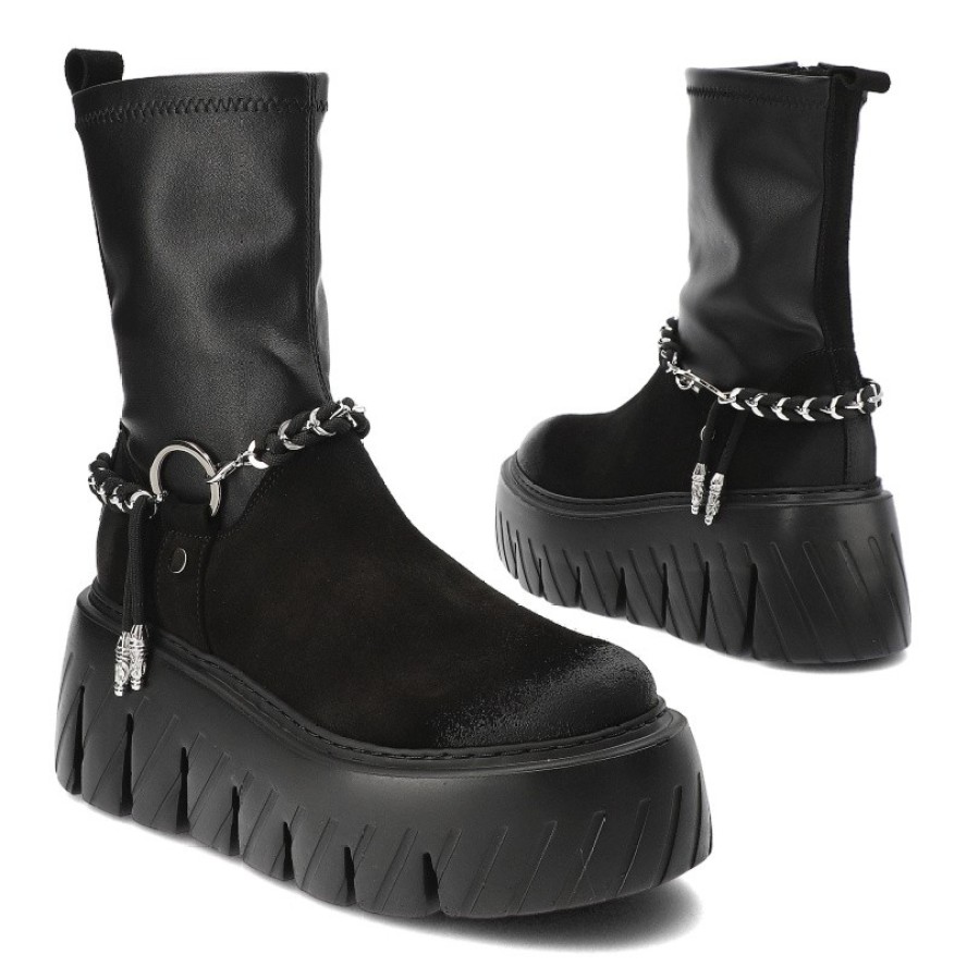 Czarne Botki Chebello Modne Obuwie Damskie Na Platformie