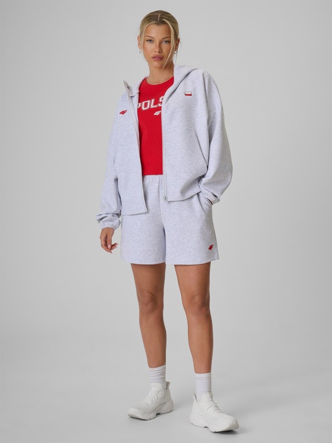 4F Bluza kibica regular z kapturem damska - szara XL