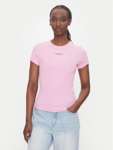 Tommy Jeans T-Shirt Script Label DW0DW21402 Różowy Slim Fit