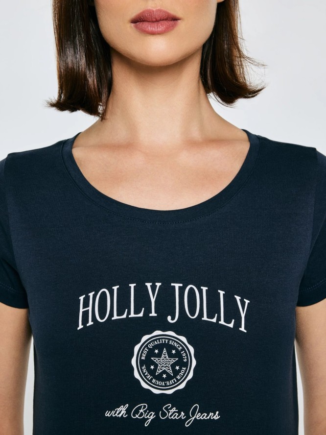 Koszulka damska z nadrukiem granatowa Serra 403