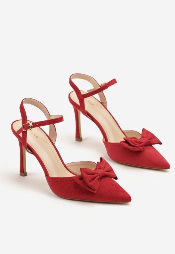 Czerwone Sandały na Szpilce Vices z Kokardą Saralin