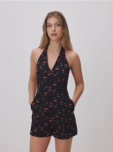 Krótki kombinezon z domieszką lnu - czarny