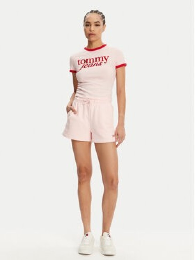 Tommy Jeans T-Shirt Script Ringer DW0DW20631 Różowy Slim Fit