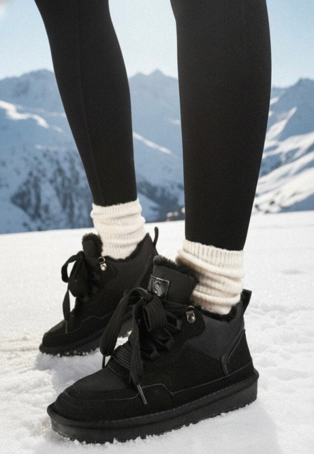 Czarne Sneakersy Vices w Stylu Śniegowców Ocieplane z Szerokim Sznurowaniem Rennith