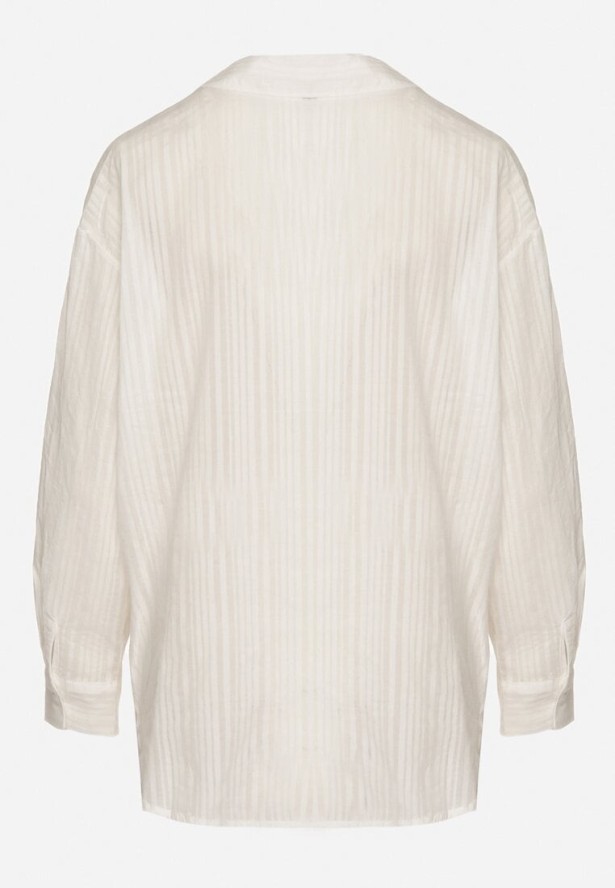 Biała Koszula Bawełniana w Paski z Kieszonką Lialune