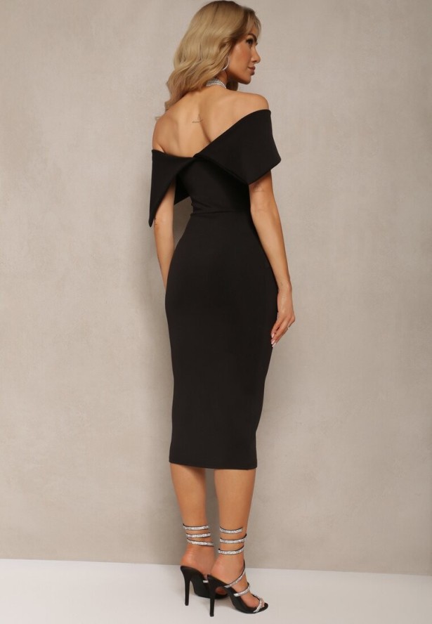 Czarna Elegancka Sukienka Koktajlowa Hiszpanka o Dopasowanym Kroju Nuelia