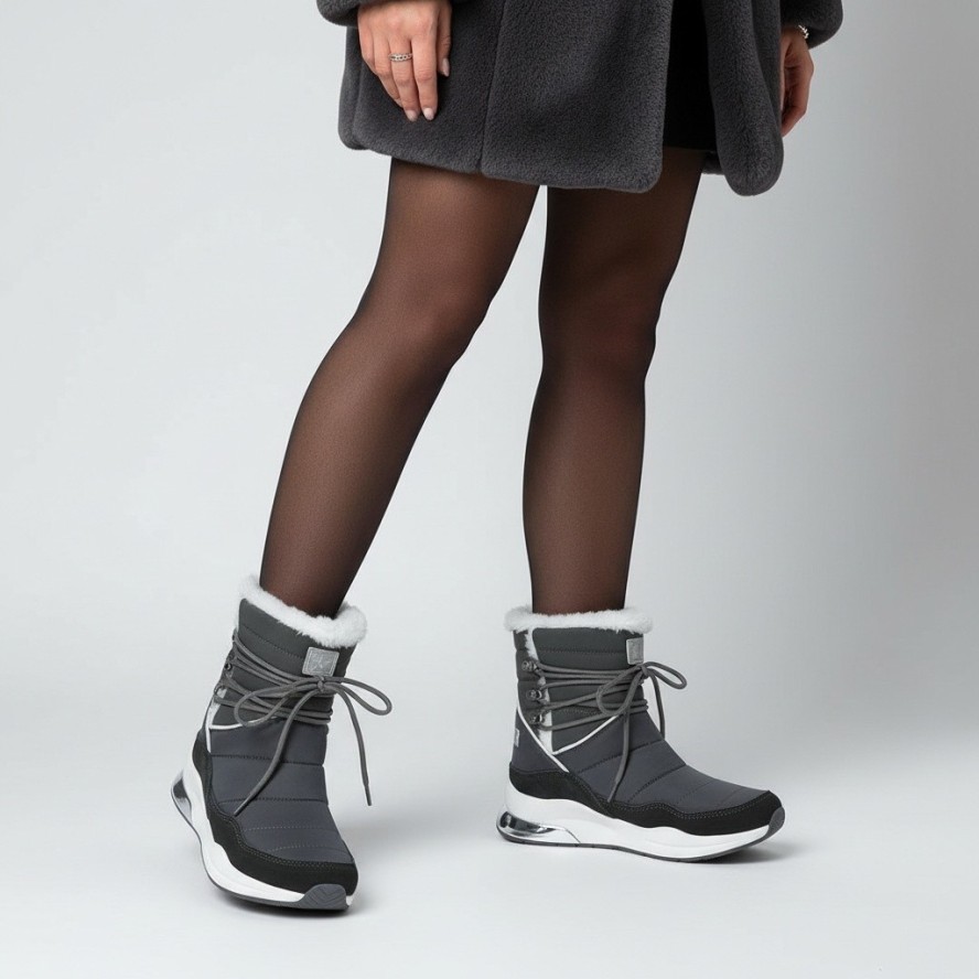 Botki damskie Big Star, skóra naturalna z elementami tekstylnymi ocieplana cholewka z miękkim kołnierzem regulacja sznurkiem wzmocniona podeszwa o wy