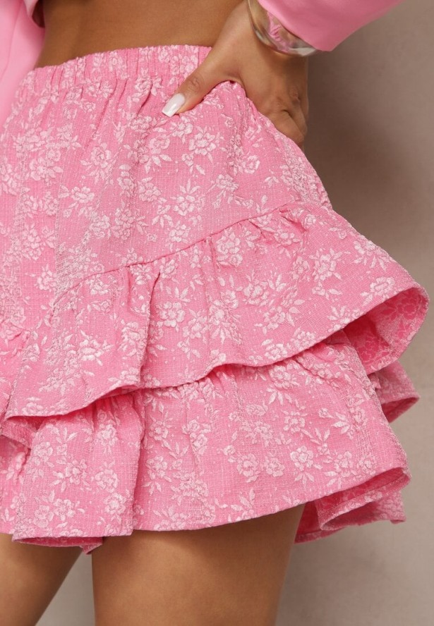 Różowe Spódnico-Szorty Ozdobione Falbankami Sopolisea