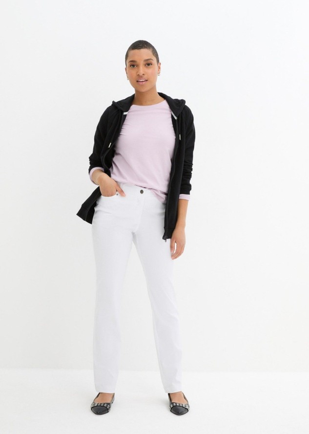 Spodnie z bengaliny ze stretchem, z wygodnym paskiem w talii, Straight