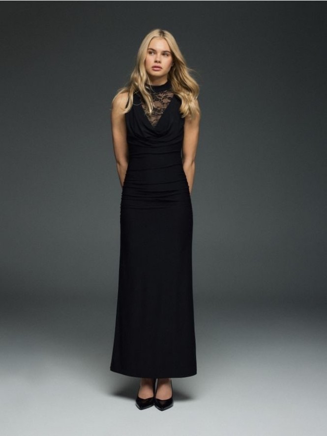 Sukienka maxi z koronką - czarny