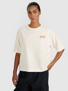 4F T-shirt oversize z nadrukiem damski - beżowy M