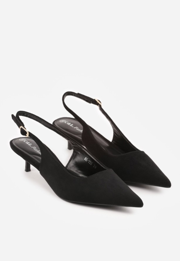 Czarne Czółenka na Szpilce Typu Kaczuszka z Odkrytą Piętą Vetiena