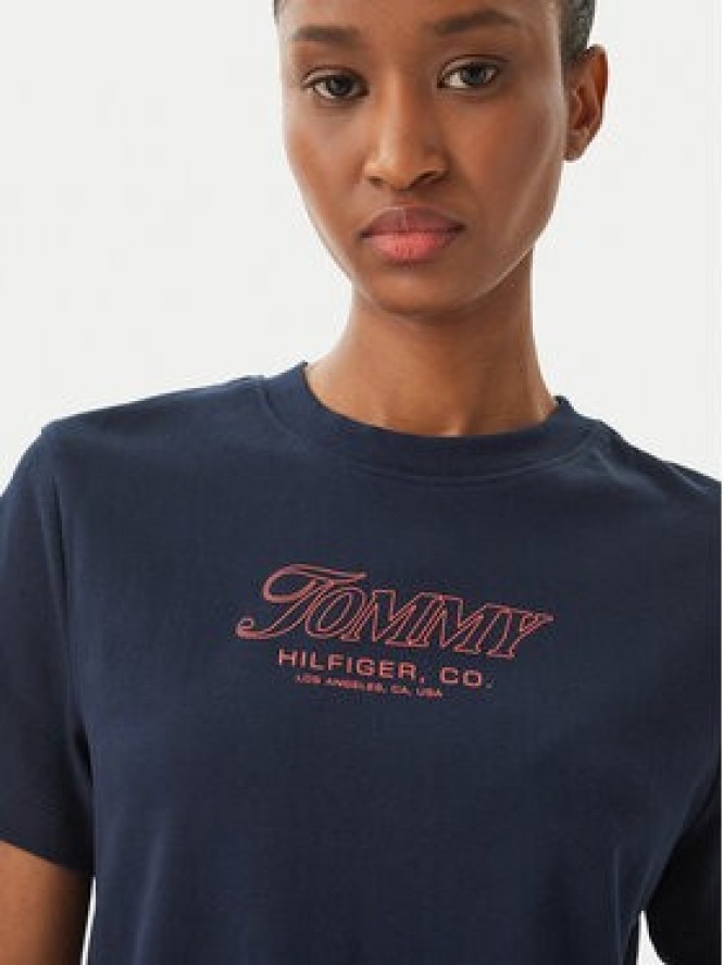 Tommy Hilfiger T-Shirt Logo Interlock WW0WW48707 Granatowy Regular Fit