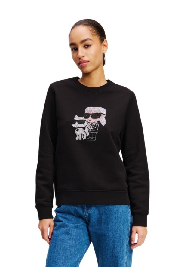 KARL LAGERFELD Czarna damska bluza z cyrkoniami Ikon Rs Duo, Rozmiar XL