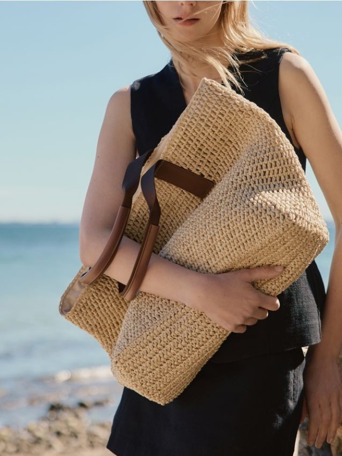 Pleciona torebka shopper - kremowy