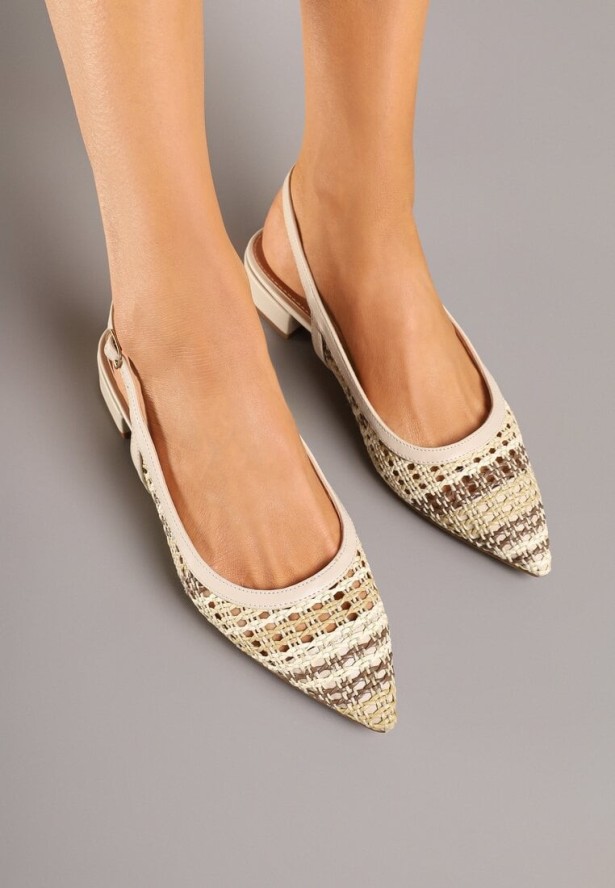 Beżowe Sandały Bez Pięty z Szydełkową Cholewką Siloti