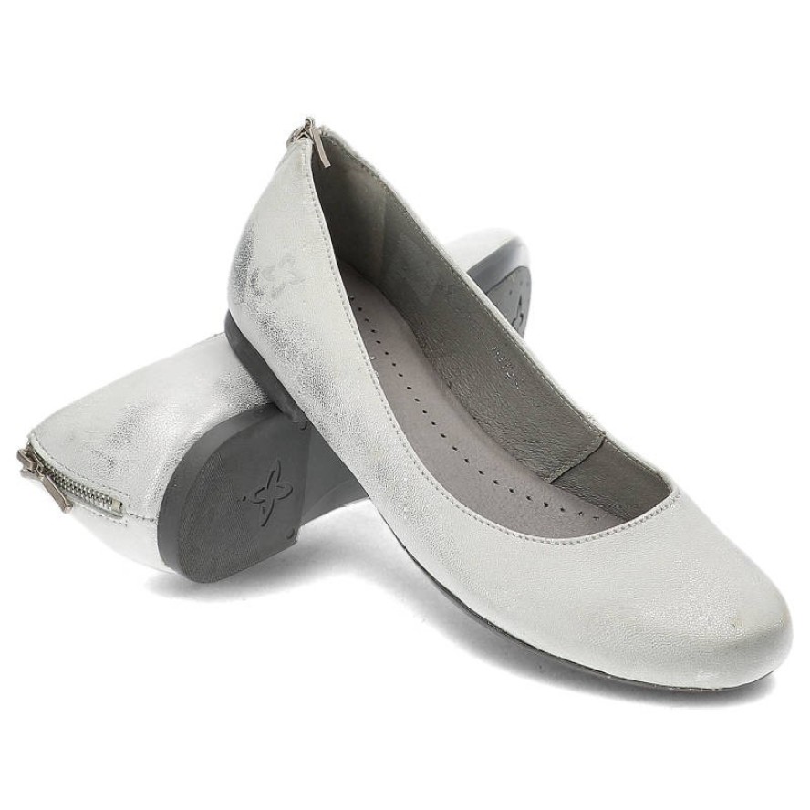 Baleriny damskie Maciejka, wsuwane na płaskiej podeszwie, srebrne, 01350-35-00-5