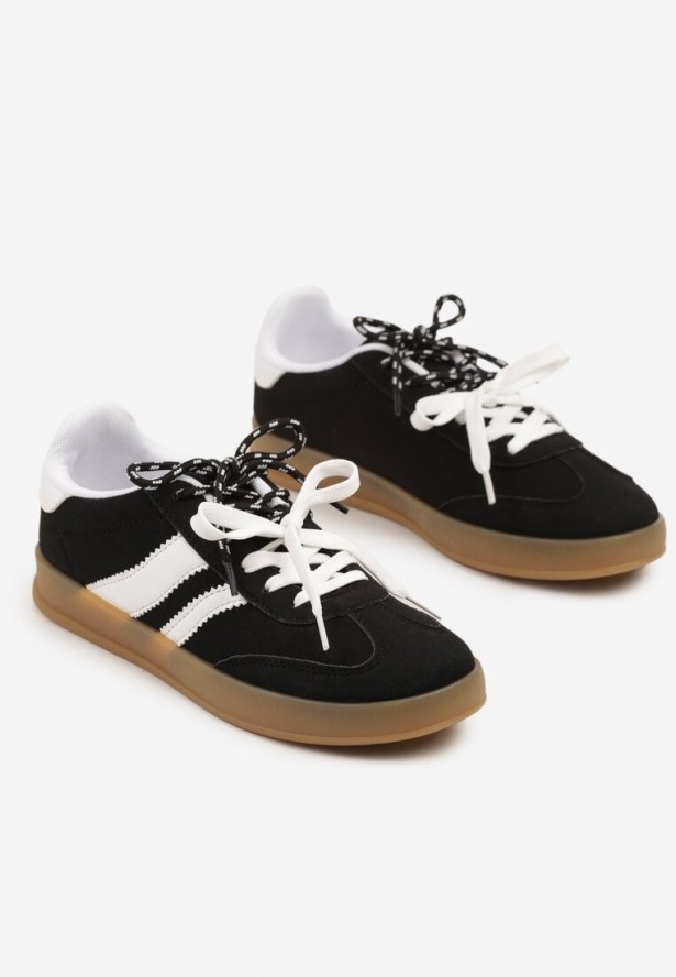 Czarno-Białe Sneakersy w Stylu Klasycznych Tenisówek z Ekozamszu Lorlevia