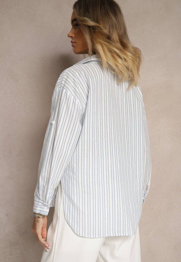 Niebieska Bawełniana Koszula w Podłużne Paski Toliriana