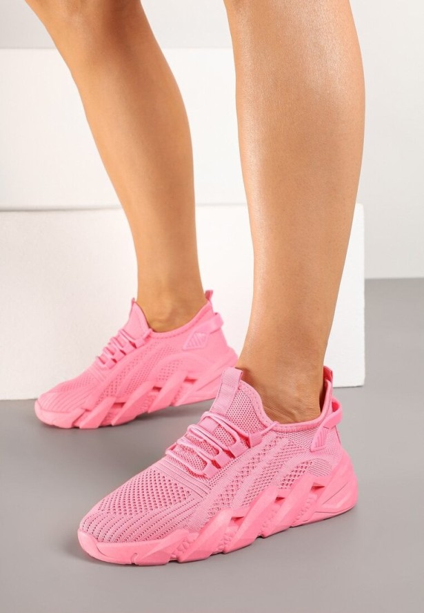 Różowe Sneakersy na Grubej Podeszwie z Tłoczeniem Tatinora