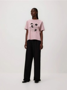 Bawełniany t-shirt z nadrukiem - pastelowy róż