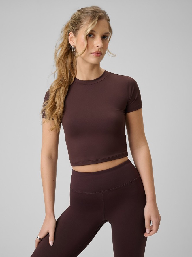 4F T-shirt slim gładki damski - brązowy L